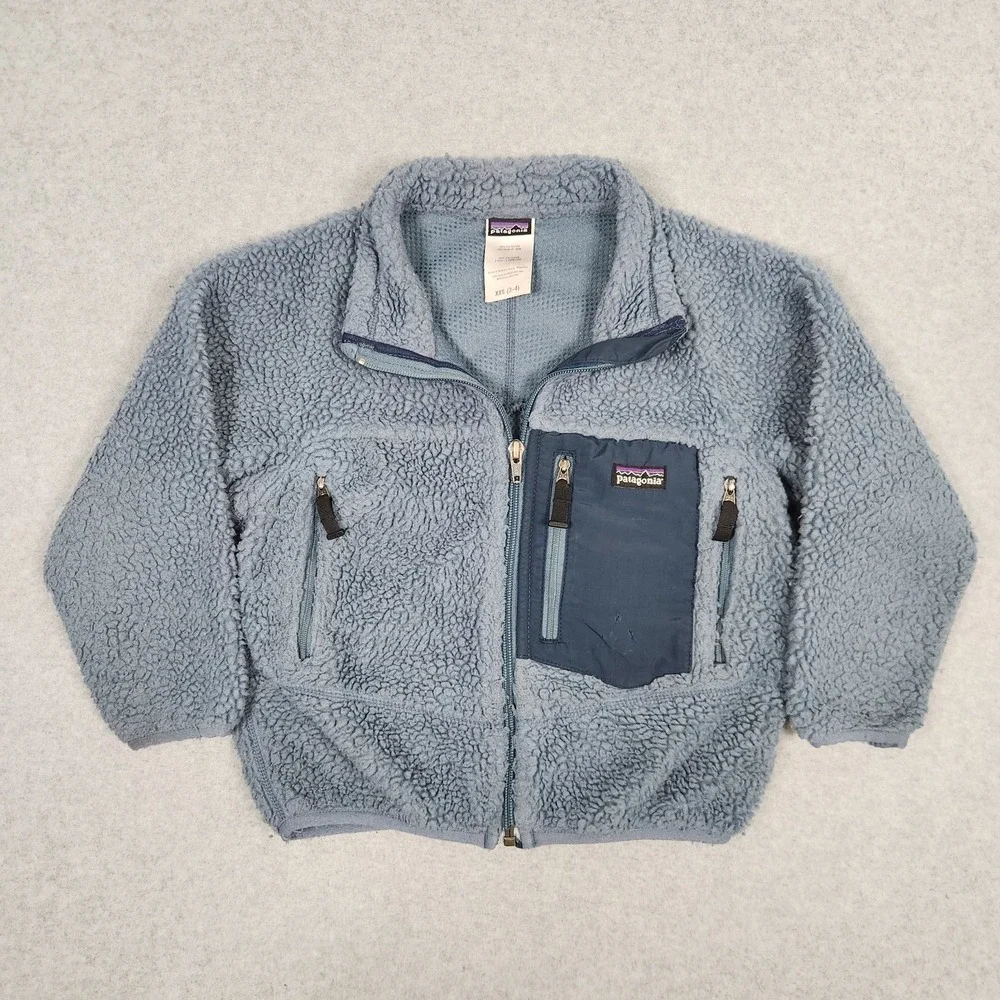 Vintage Patagonia Jacket Kids XXS (3-4) Blue Retro X Deep Pile Full Zip Outdoors